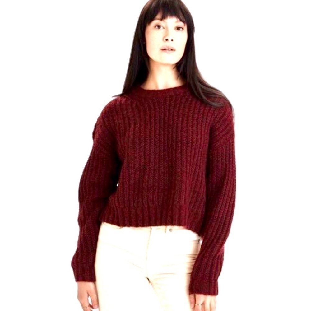 American Eagle Maroon Chunky Knit Crop Sweater Women's Size XL
